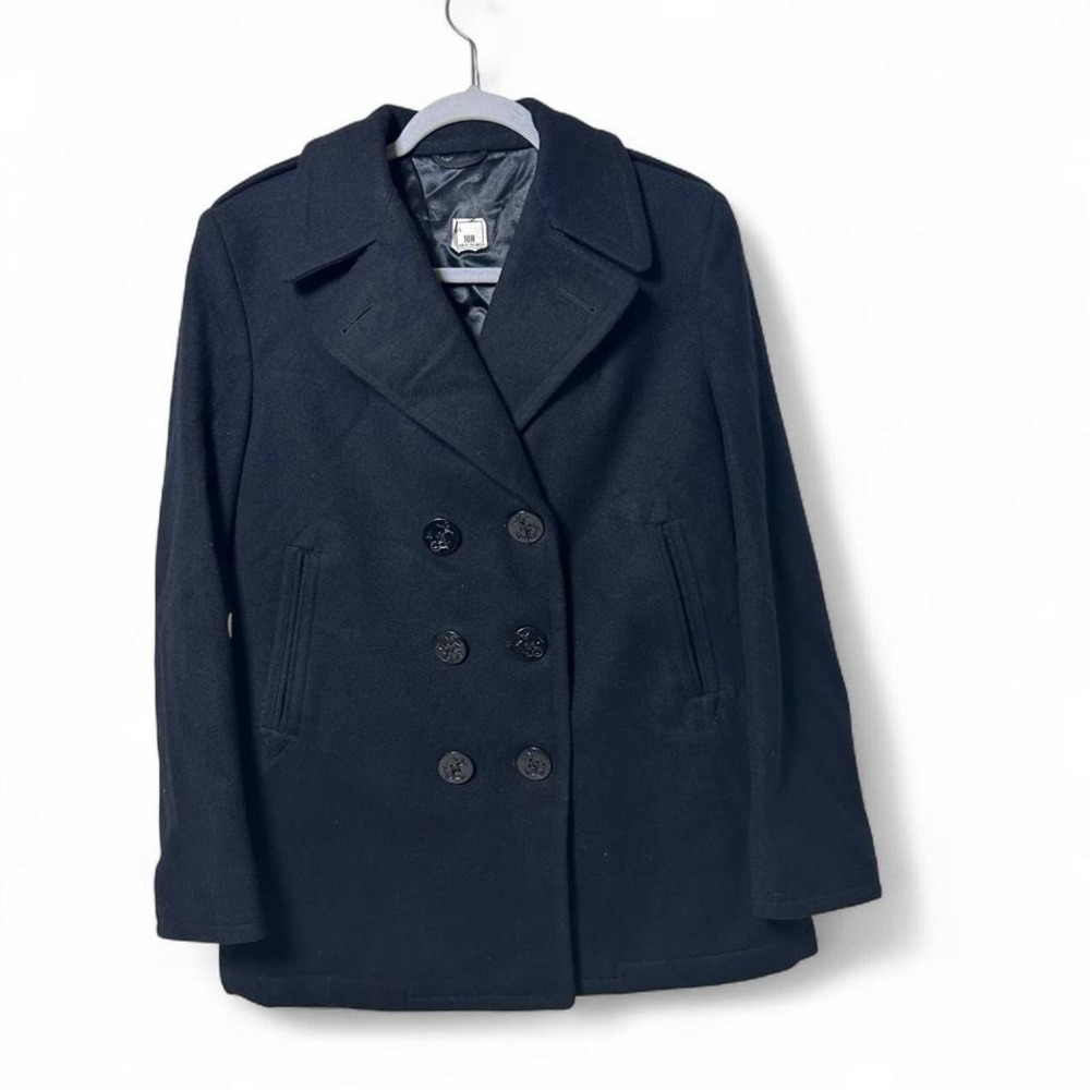 Wool Peacoat US Navy Double Breasted Coat Jacket Black Sailor Overcoat 10R Women